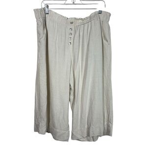 Ruby Rd. Petite Linen Blend Wide Leg Pull On Shell Button Cropped Gaucho Pants